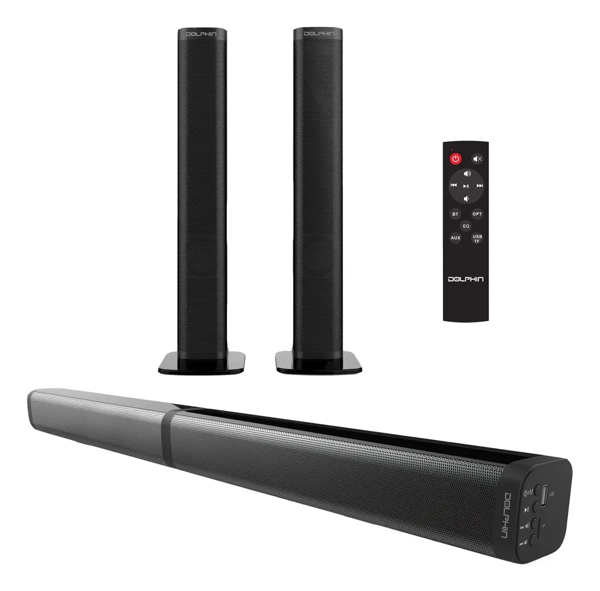 Torre de Alto-falantes Bluetooth Dolphin 3.0 Preto - Som Potente e Conectividade Imediata. Ideal para sua casa ou festa.