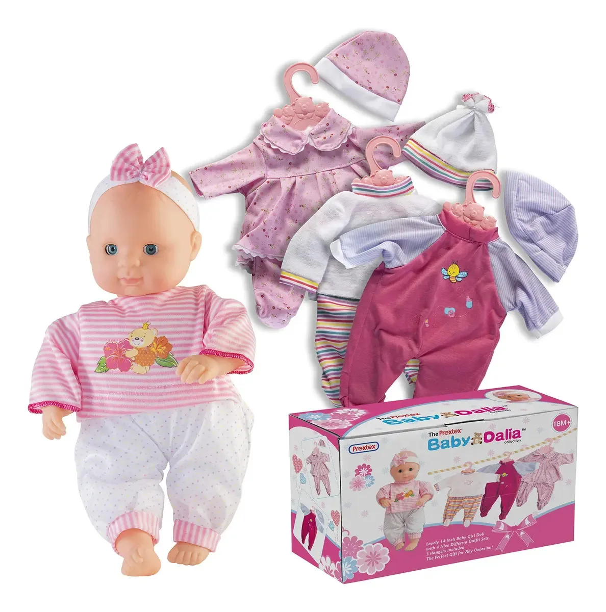 Boneca Prextex com conjunto de roupas de 12 peças | J