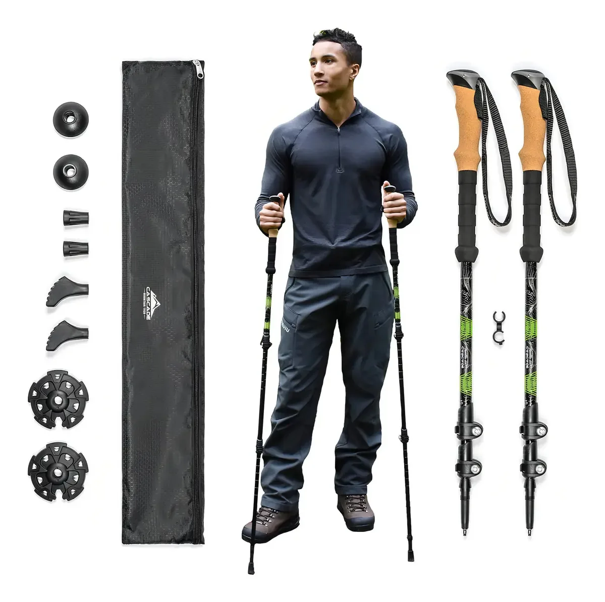 Cascade Mountain Tech Bastões De Caminhada Bastões De Alumínio Para Caminhada Com Travas Ajustáveis Extensíveis Até 54 Polegadas (conjunto De 2), Cor Verde