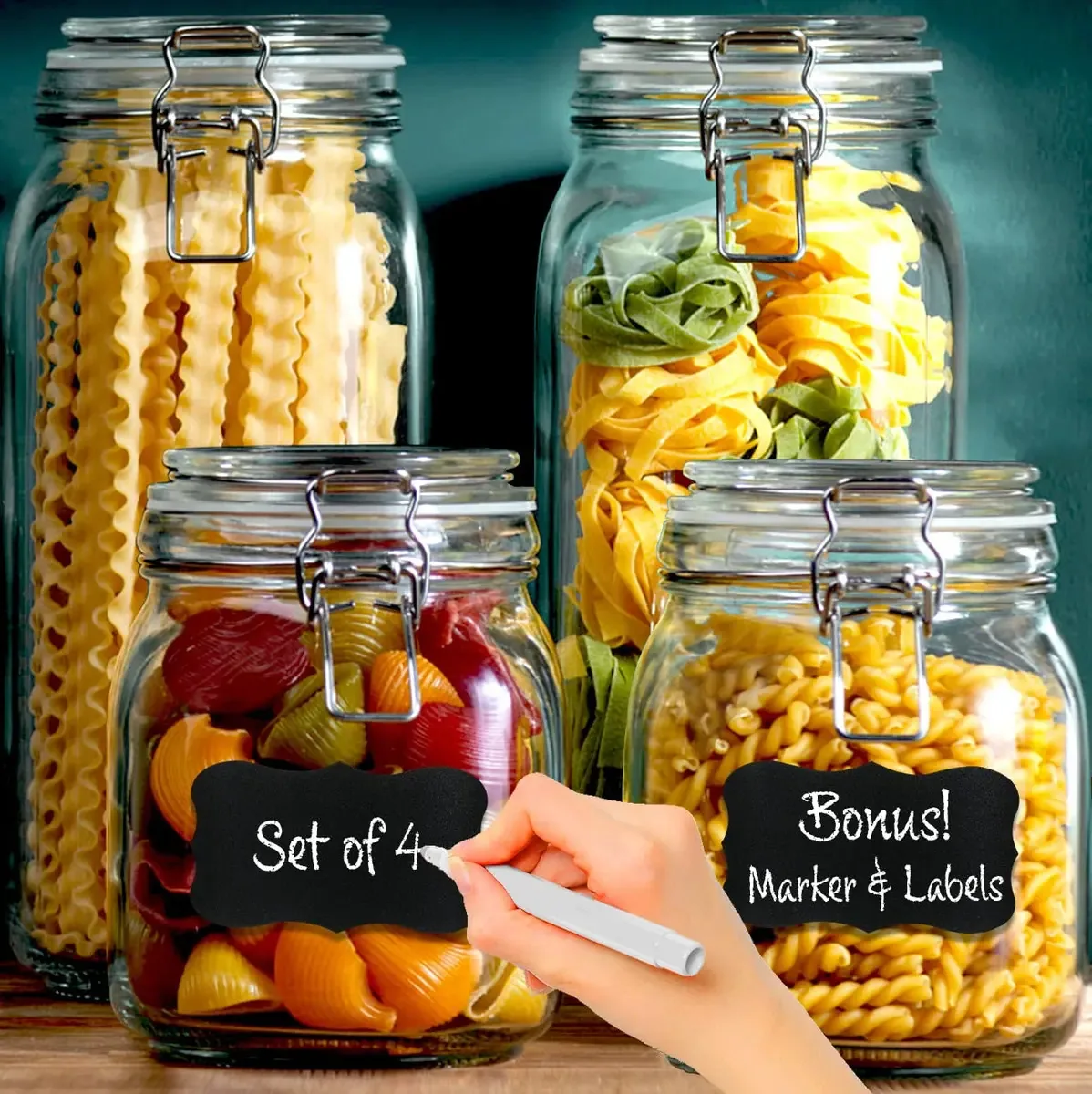 4 frascos de vidro para armazenamento de alimentos com tampas