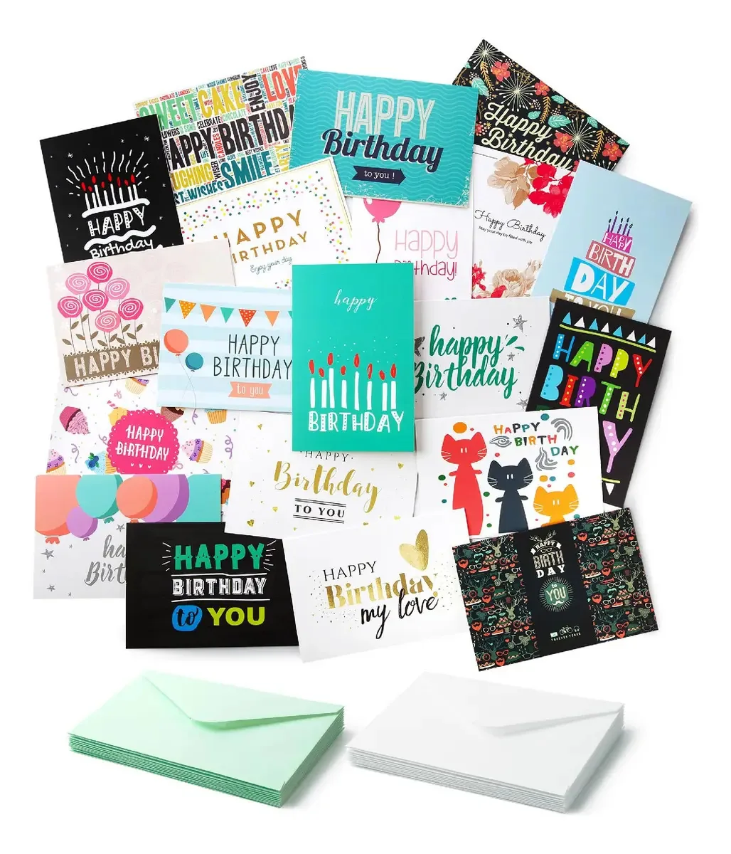 Cartões De Aniversário Cores Sortidas Pacote De 20 Envelopes