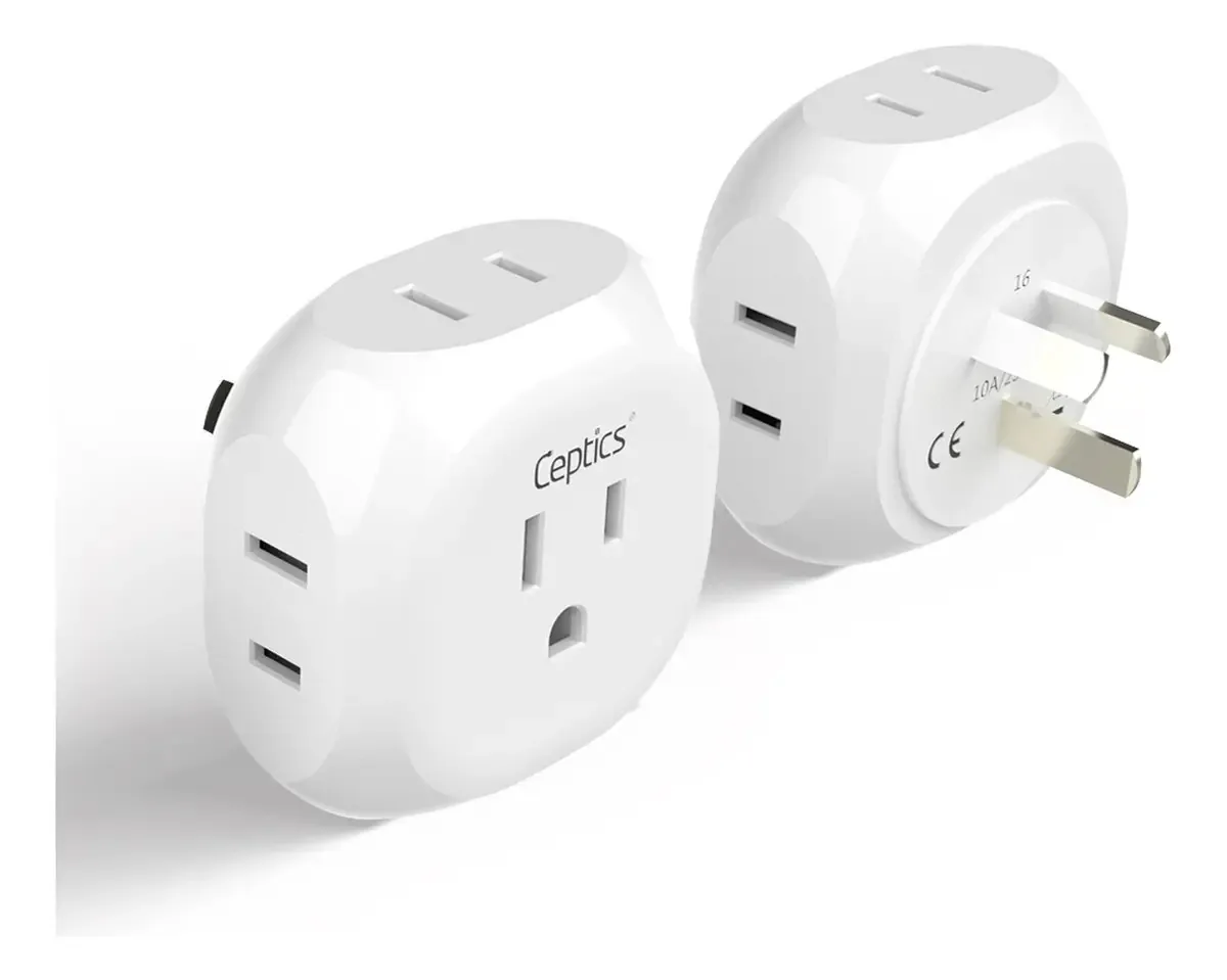 Adaptador de plugue de viagem ultracompacto de 4 entradas