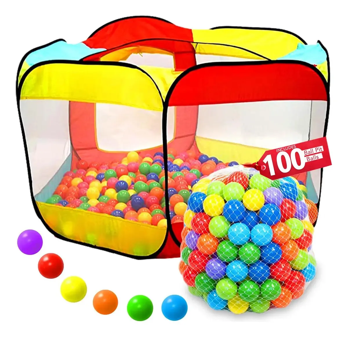 Campanha para crianças com bolas incluídas Cor Vermelho Amarelo - Broca de esfera com 100 bolas