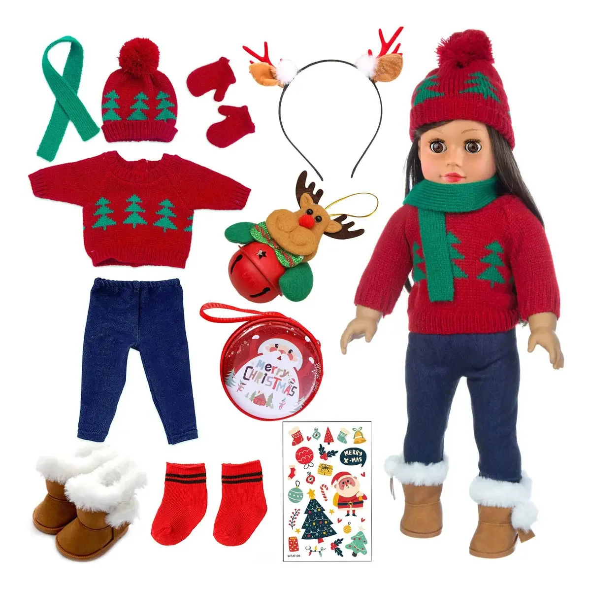 Roupas de boneca Ecore Fun de 18 polegadas, fantasia de Natal