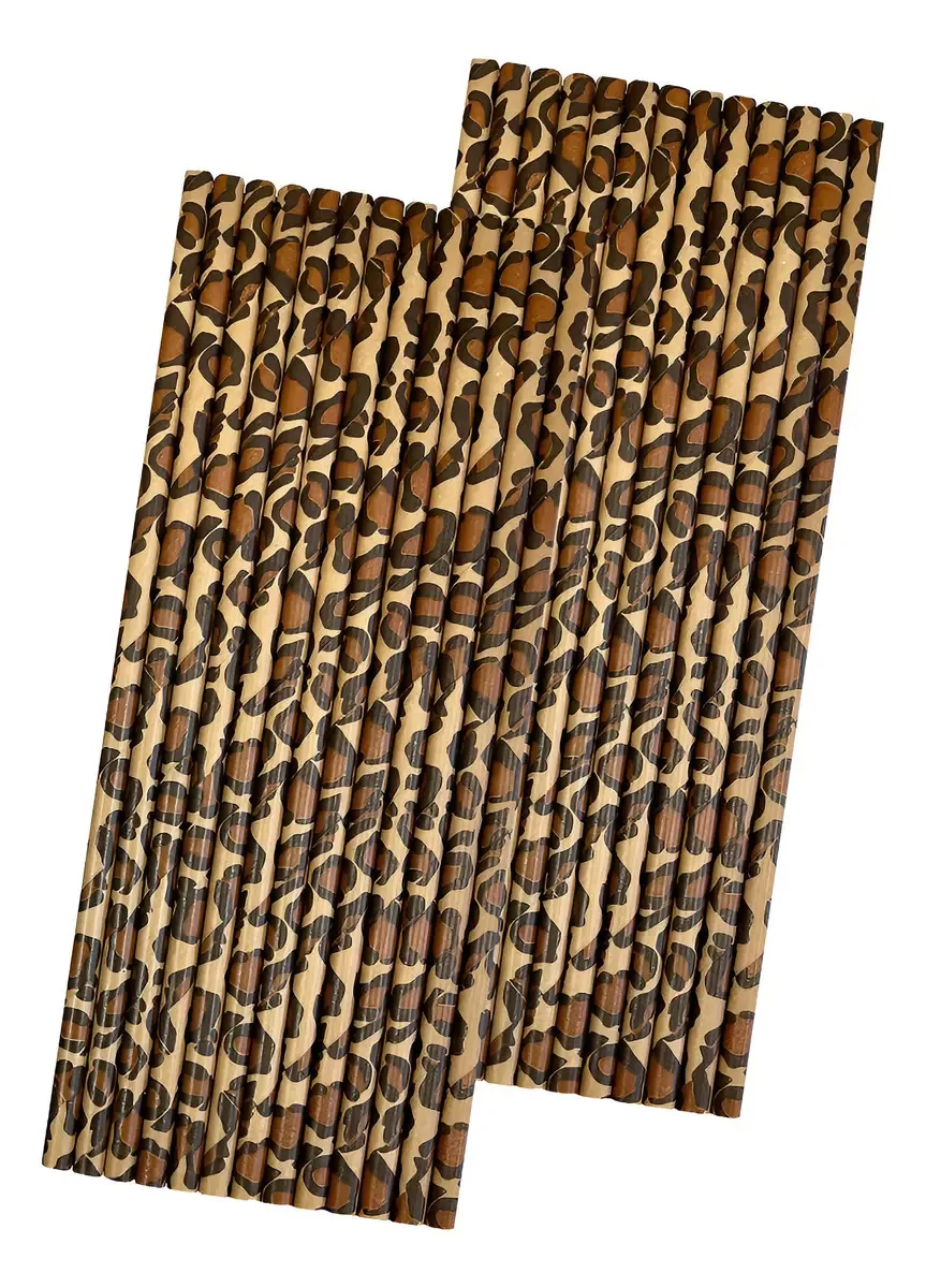 Canudos de papel com estampa de leopardo, canudos com estampa de leopardo Cor Preto