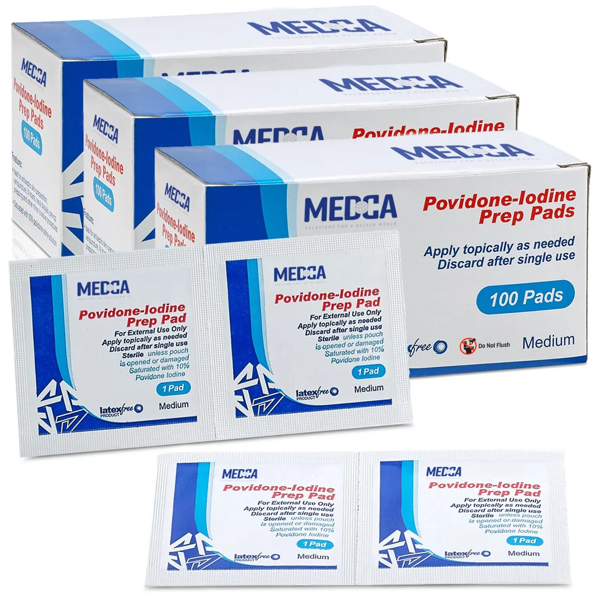 Almofadas de Preparação de Iodo - (caixa com 300 unidades) Almofadas de Solução de Preparação de Iodo, Cotonetes de Iodo de Povidona a 10% para Primeiros Socorros de Algodão Descartáveis