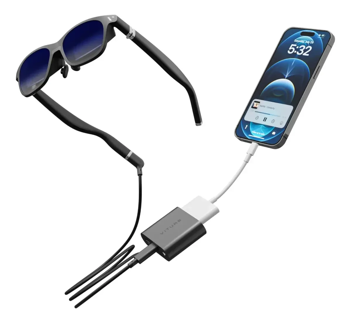 Óculos XR/AR Viture One Lite e Adaptador HDMI para iPhone, Estação de Trabalho Multitelas, Vídeo de Realidade Virtual 360°, Bateria de 2,8 Horas, Reprodução e Carregamento ao Mesmo Tempo, Experiência