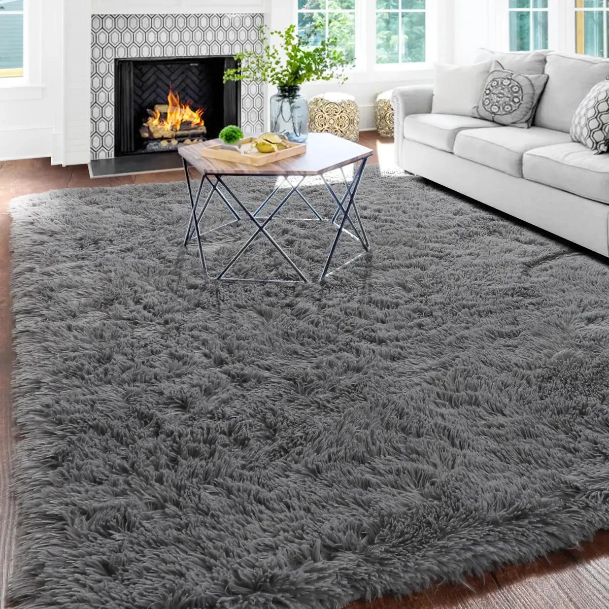 Tapete Andrebio Grey Area para quarto, tapete