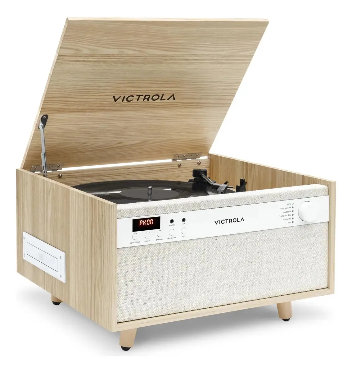 Toca-discos de Vinil e Centro de Música Victrola Century 6 em 1: Toca-discos de 3 Velocidades, Leitor de CD e Fitas Cassete, VinylStream, Bluetooth e Auxiliar de 3,5 mm, Toca-discos com