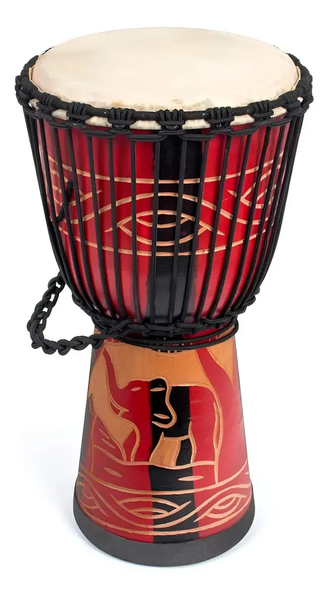 Tambor djembe africano esculpido à mão com pele de cabra
