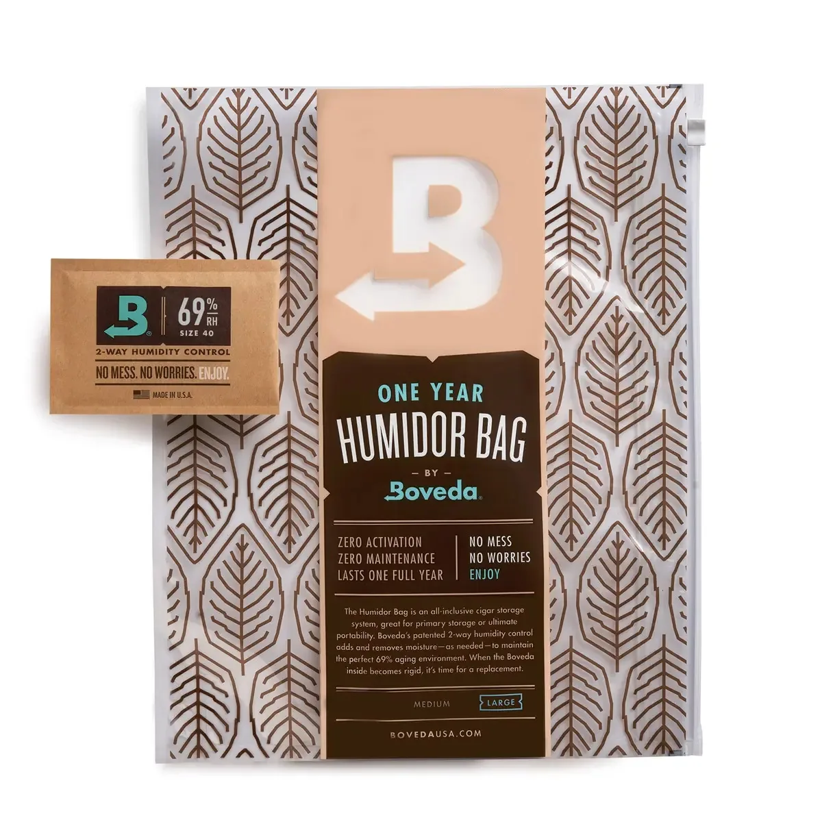 Boveda Para Charutos | Bolsa Para Humidor Média | Inclui Boveda De 69 % Hr Para Controle Duplo De Umidade | Para Armazenar 10-15 Charutos | Pacote De 1