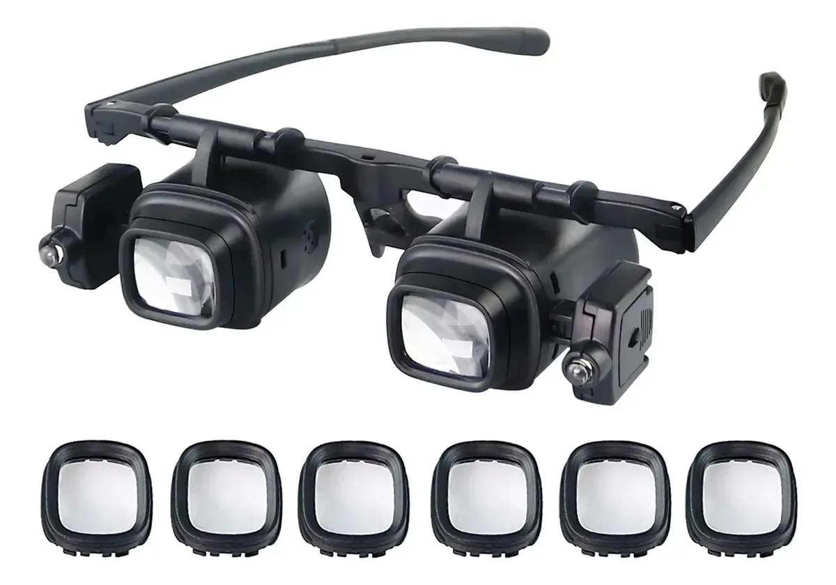 As lentes de aumento com faixa de cabeça com luz LED têm 4 fios, 6, 10, 22x, lentes intercambiáveis, lupas