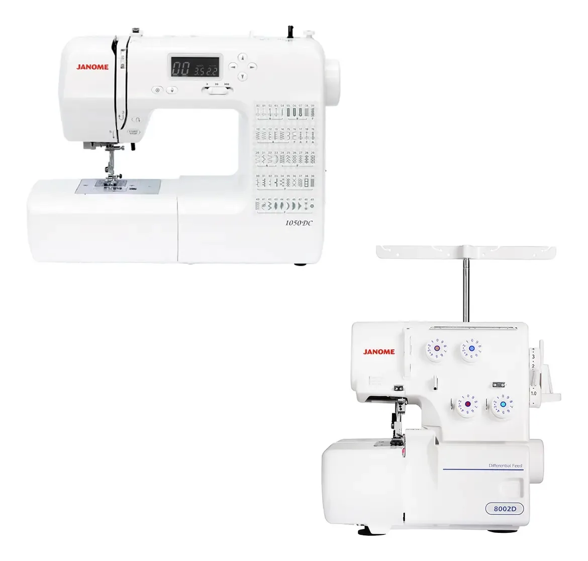 Combinação de máquinas de costura Janome 1050dc/8002d - cor branca