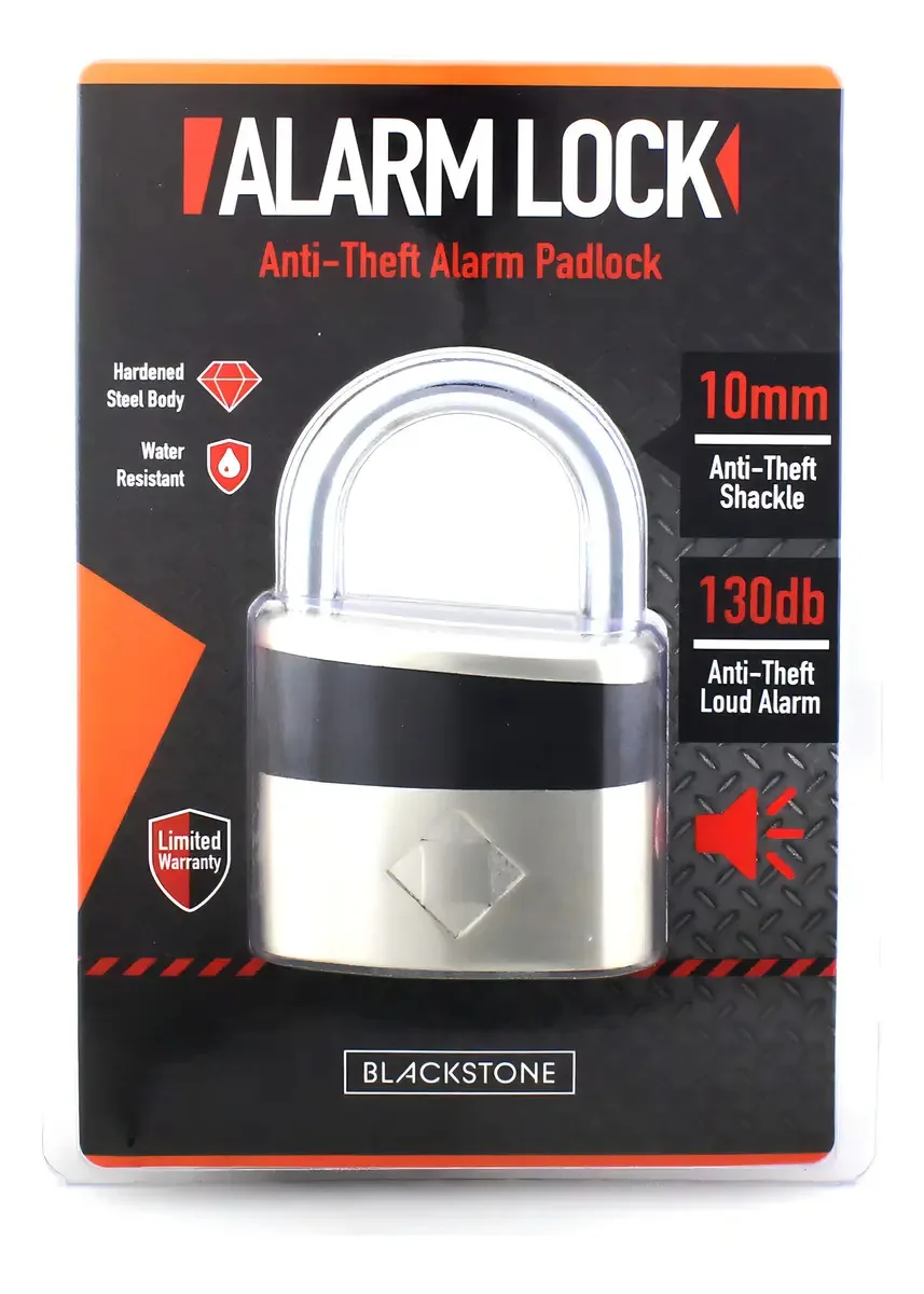 Cadeado de alarme antifurto Blackstone 130 dB, pesado