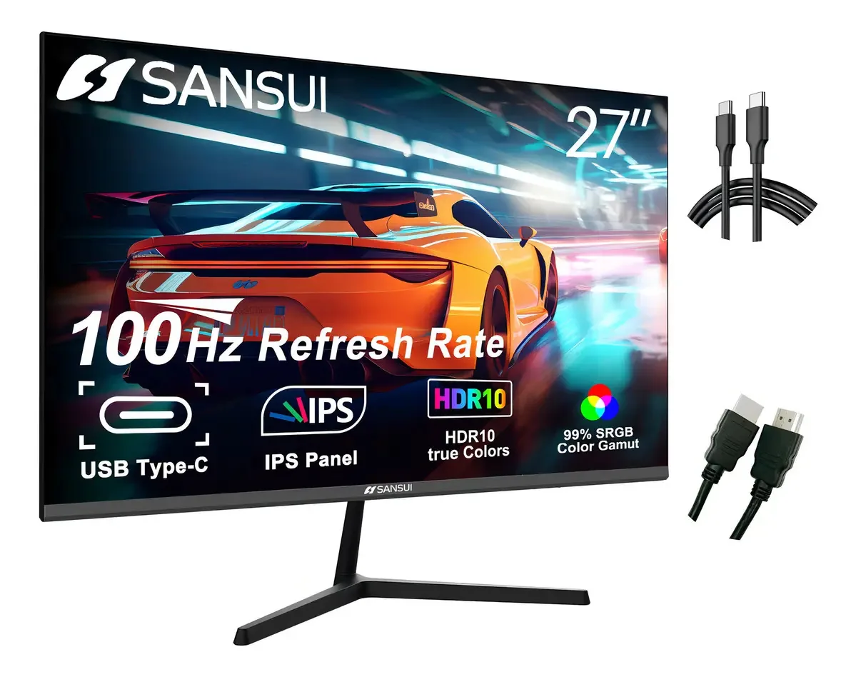 Monitores de computador Sansui de 27 polegadas e 100 Hz Ips Us. Cor: Preto