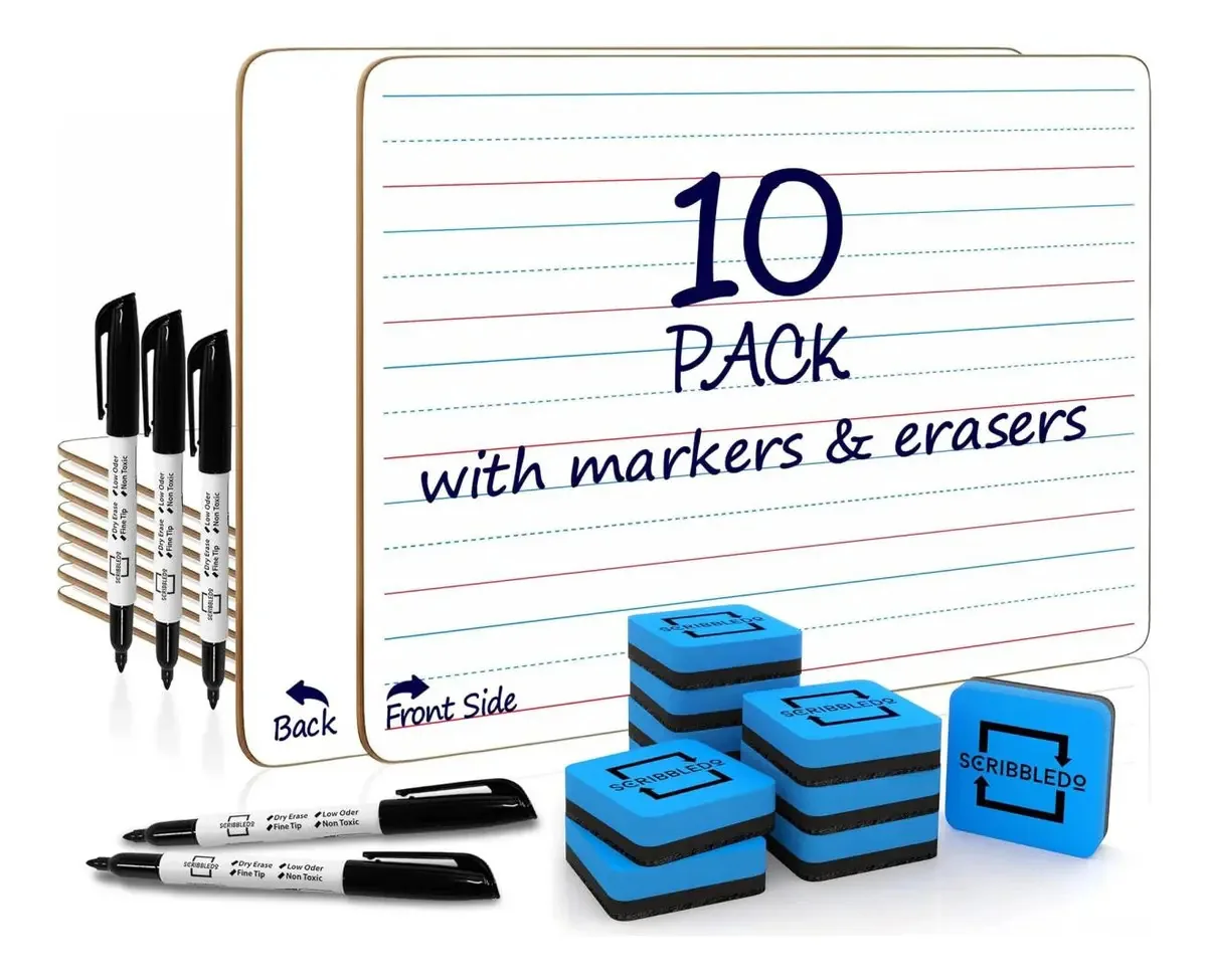 Pacote de 10 quadros brancos de dupla face Eraser Whiteboard
