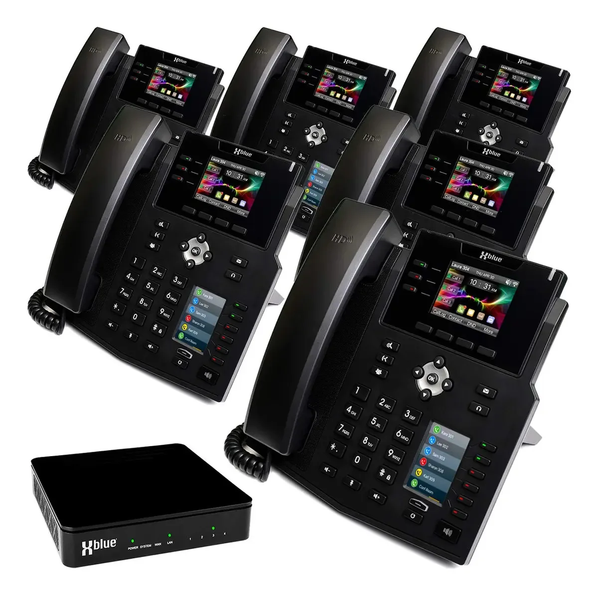 Xblue Qb System - Conjunto de 6 Telefones IP de 7 G, Inclui Atendente Automático, Correio de Voz, Extensões de Telefone Celular e Remoto e Gravação de Chamadas