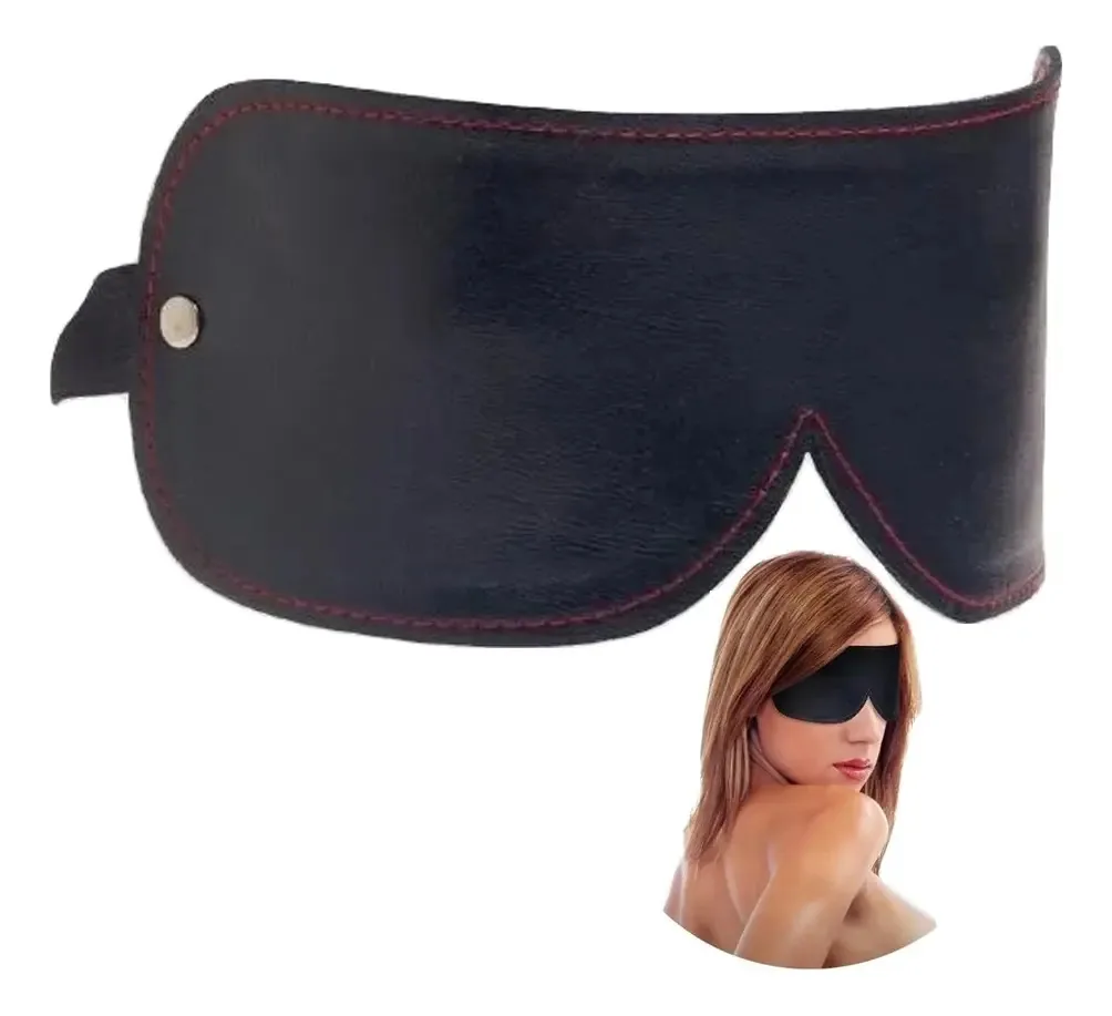 Máscara de Dormir de Couro Liso com Elástico Blindfold Preto