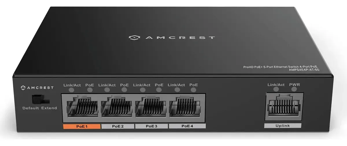 Amcrest Switch PoE Alimentação por Ethernet PoE de 4 Portas com Carcaça Metálica, 4 Portas PoE+ 802.3af/at 60W (amps4e4p-at-60)