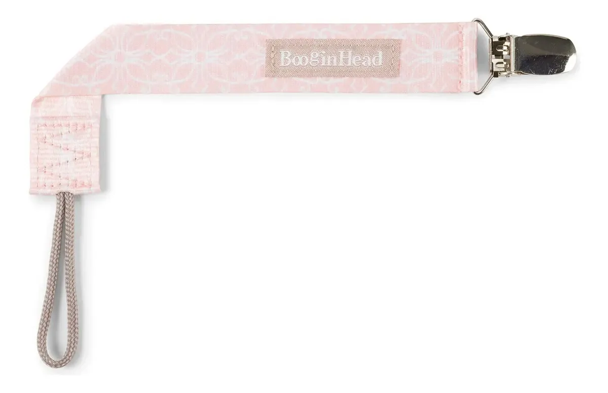Booginhead — clipe, porta-chupeta, brinquedo, dentição, calmante, laço universal para meninas, lótus, flores, floral, pêssego