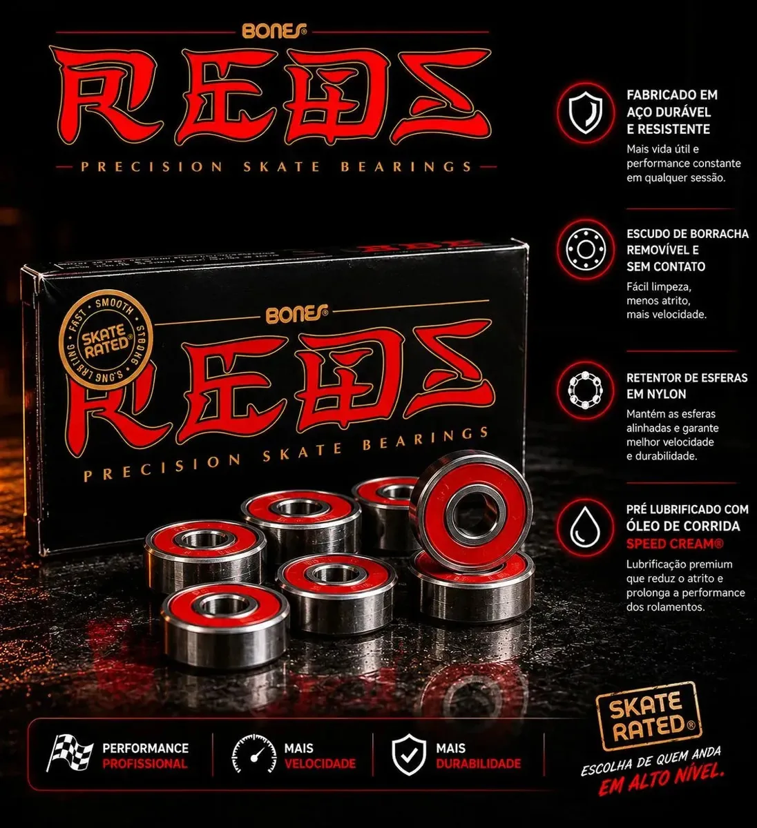 Rolamento Red Bones Reds Skate Patins Alta Rotação Longboard