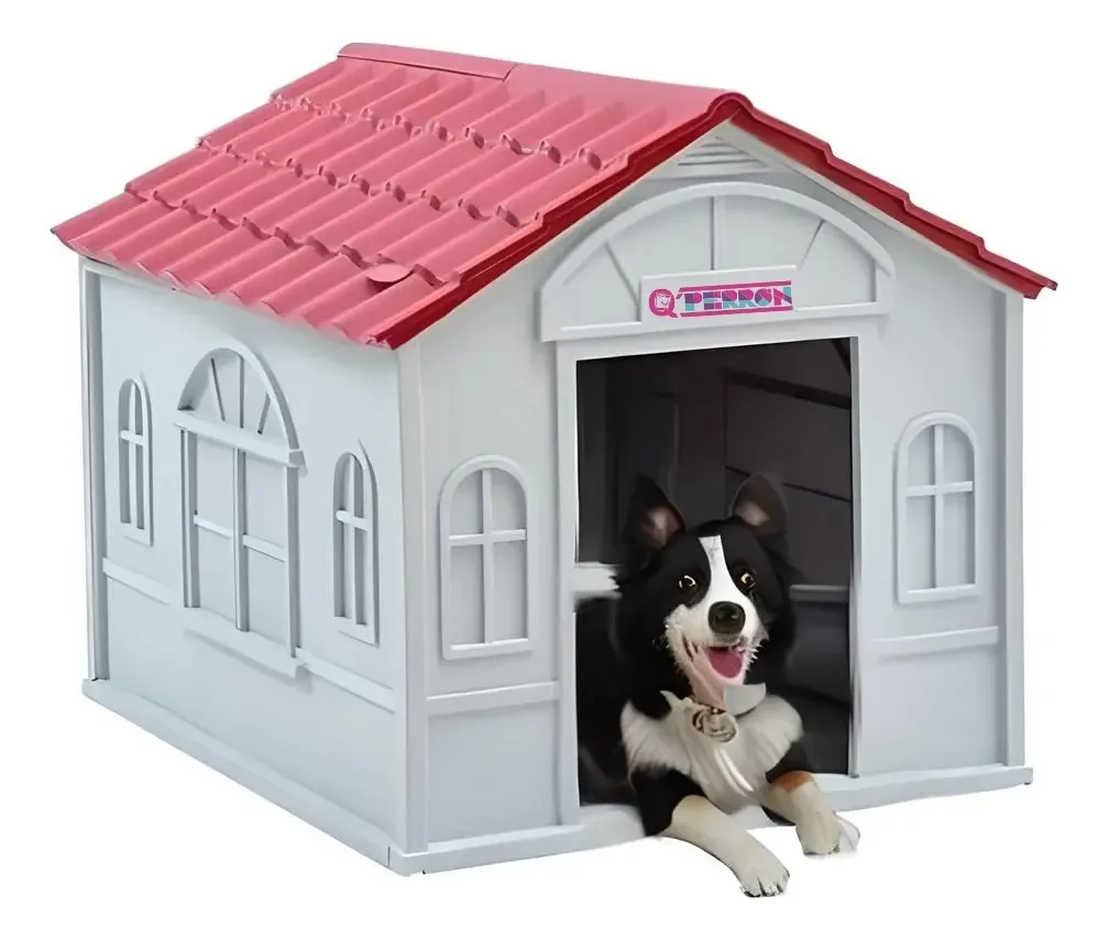 Casinha de cachorro 100% térmica de plástico ao ar livre para cães vermelhos de raça média