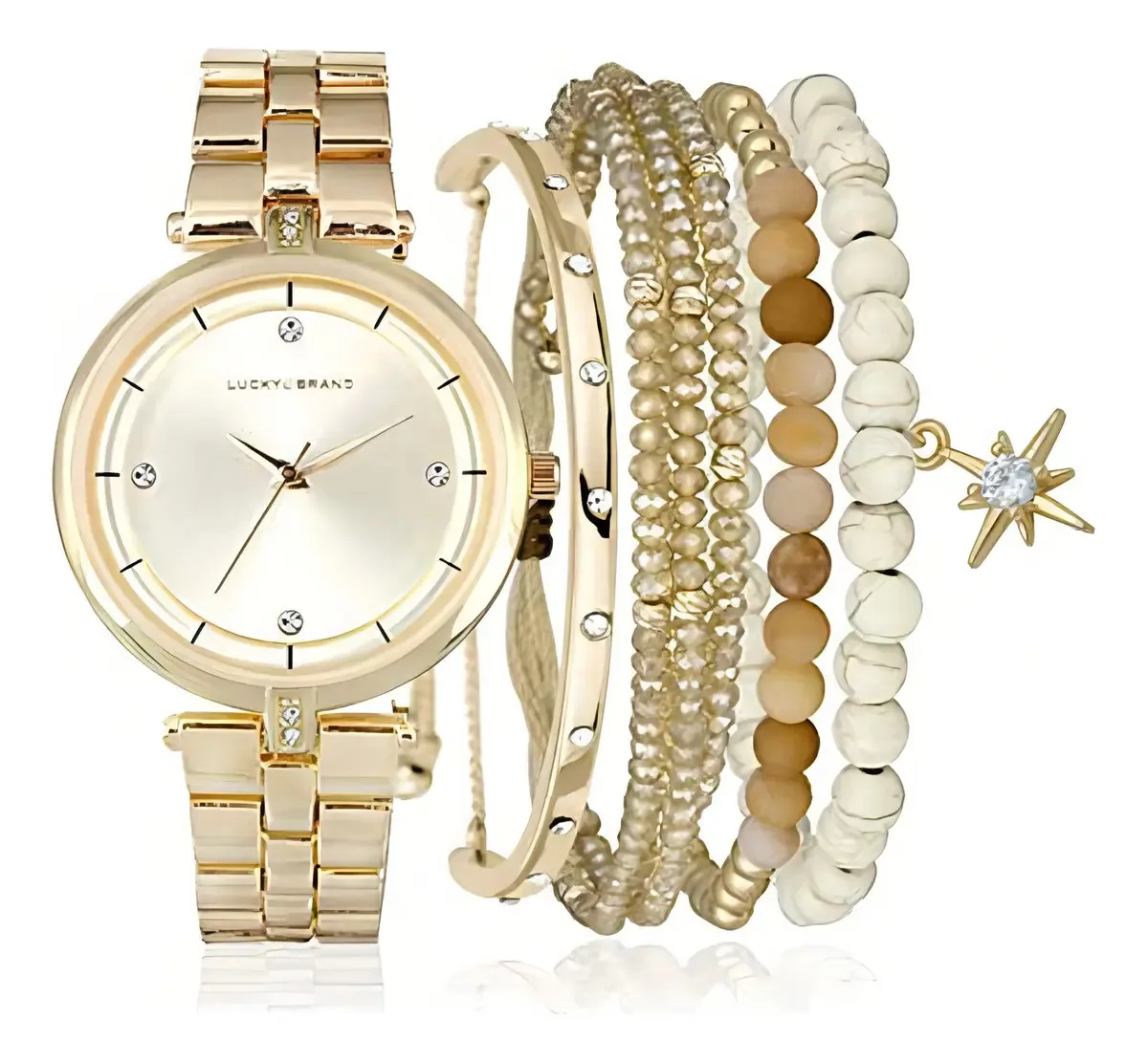 Relógios Lucky Brand para mulheres, moda, aço inoxidável, cristal