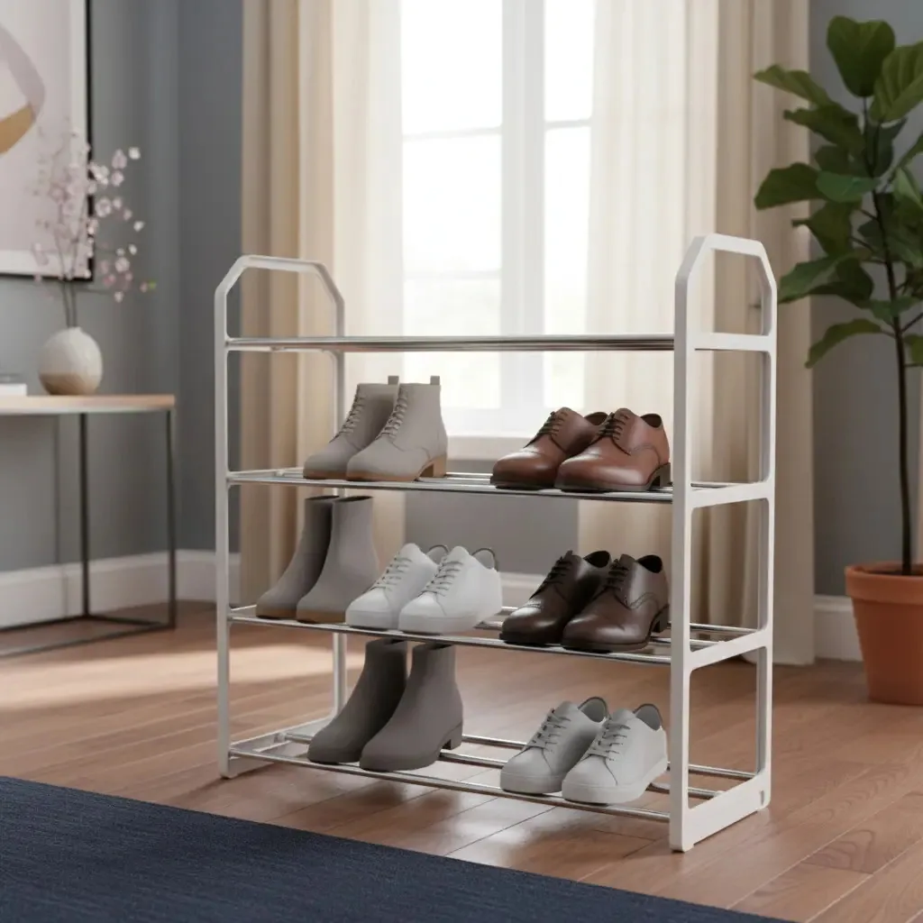 Organizador de sapatos, prateleira de sapatos de 4 prateleiras para 8 pares, branca