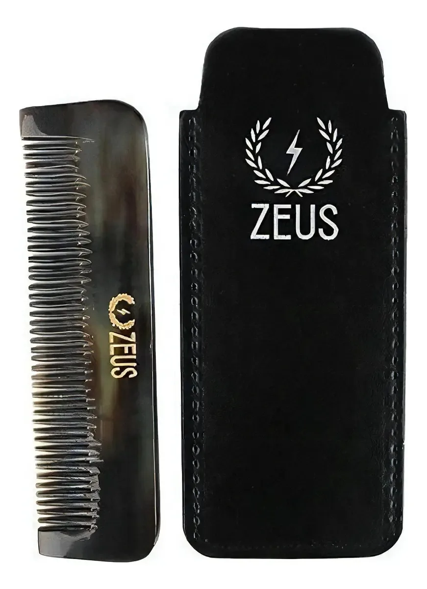 Zeus Natural Horn Pente Para Barba Dente Médio Em Capa De
