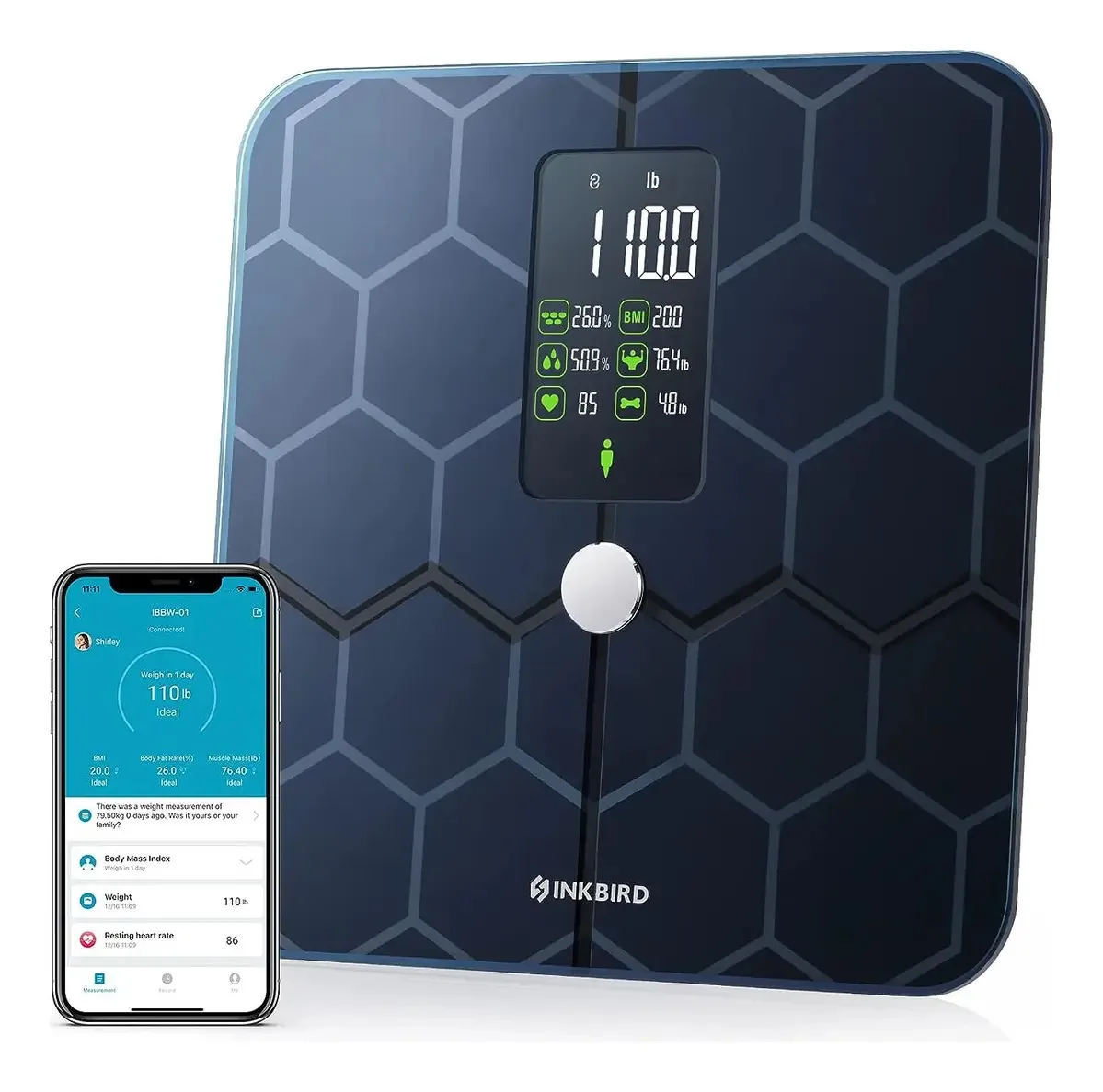 Balança de peso inteligente Inkbird IMC, Bluetooth - cor preta
