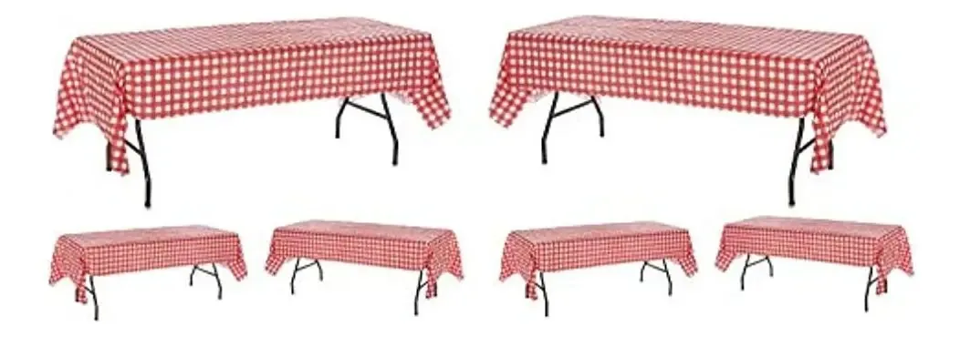 Pacote de 6 toalhas de mesa de plástico xadrez vermelhas e brancas