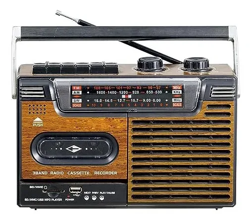 Gravador de cassetes portátil, toca-fitas de rádio retrô, rádio multifuncional de quatro bandas AM/FM/SW1-2, compatível com entrada SD/USB, com fone de ouvido de 3,5 mm, cartão