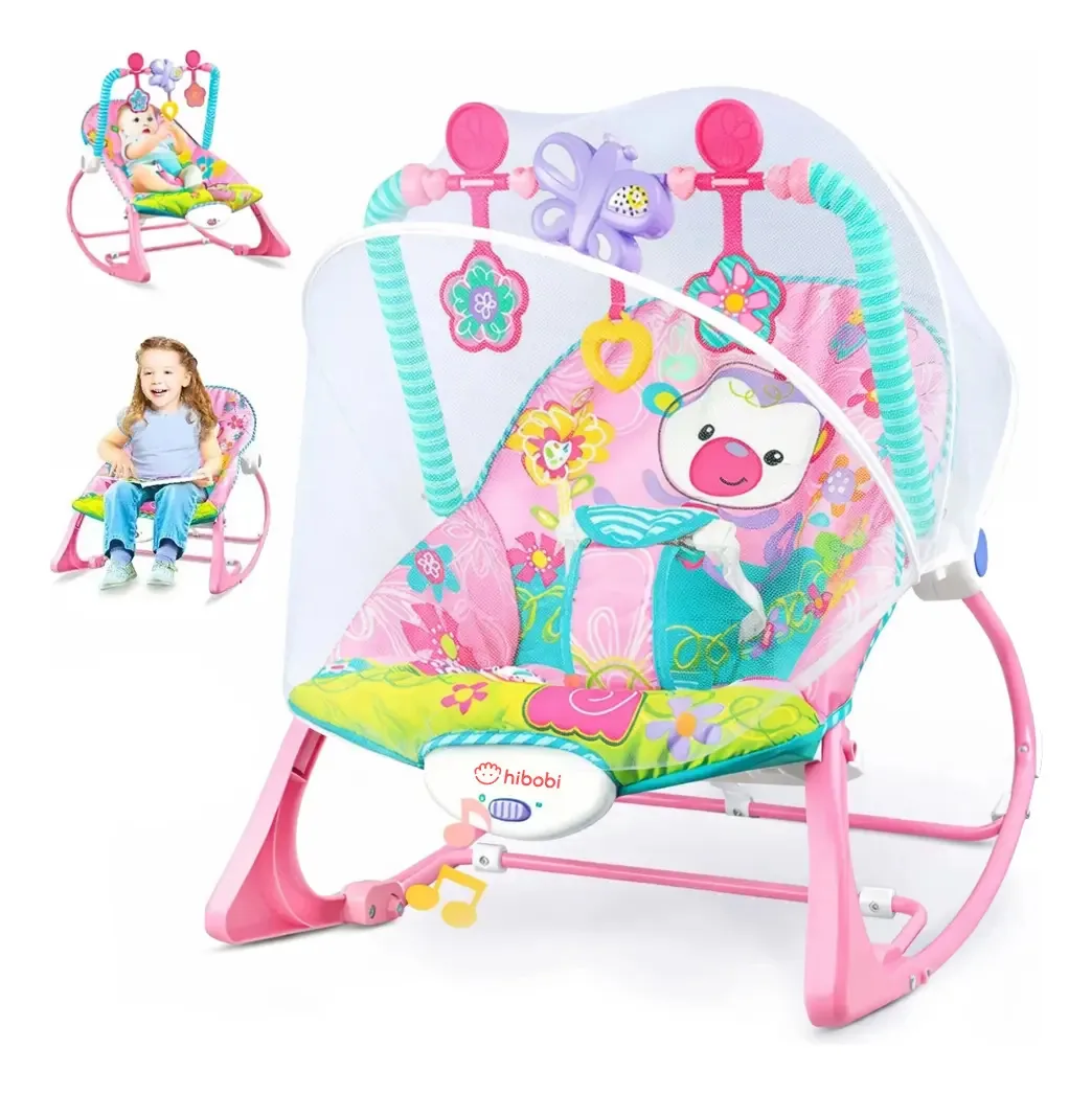 Cadeira de balanço com vibração e música mosquiteira para menina