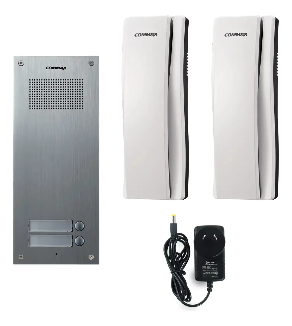 Kit de porteiro elétrico Commax, telefones de áudio cinza de 2 departamentos