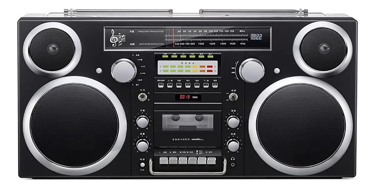 Leitor de cassetes retrô Boombox, leitor de CD Bluetooth portátil, rádio AM/FM, entrada CD/USB/cassete/Bluetooth/AUX, alto-falante embutido, cassete de alta fidelidade Boombox Black