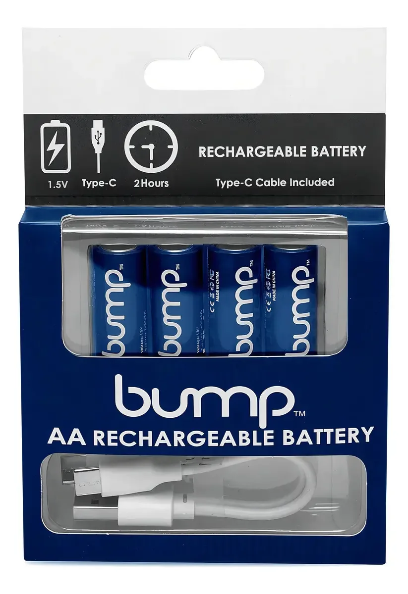 Bump 4x Pilhas Aa Recarregáveis De Lítio Usb-c 1,5v 2600mwh 1.5v