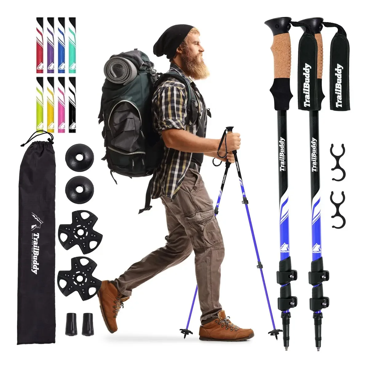 Bastões de caminhada Trailbuddy - dobráveis em alumínio 7075