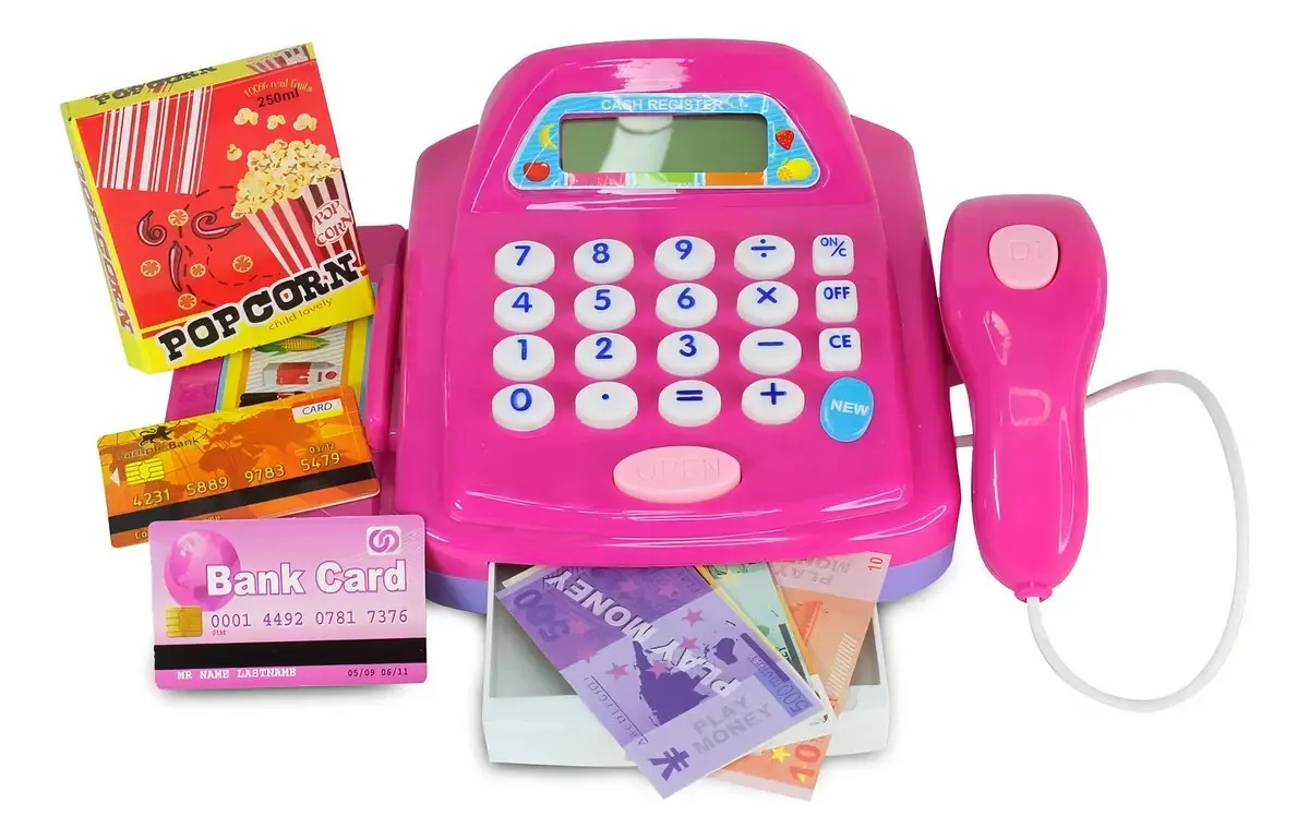 Caixa registradora de brinquedo com luz sonora rosa/branca