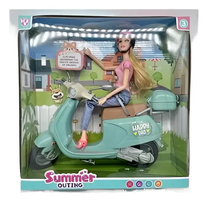 Boneca com motocicleta e acessórios