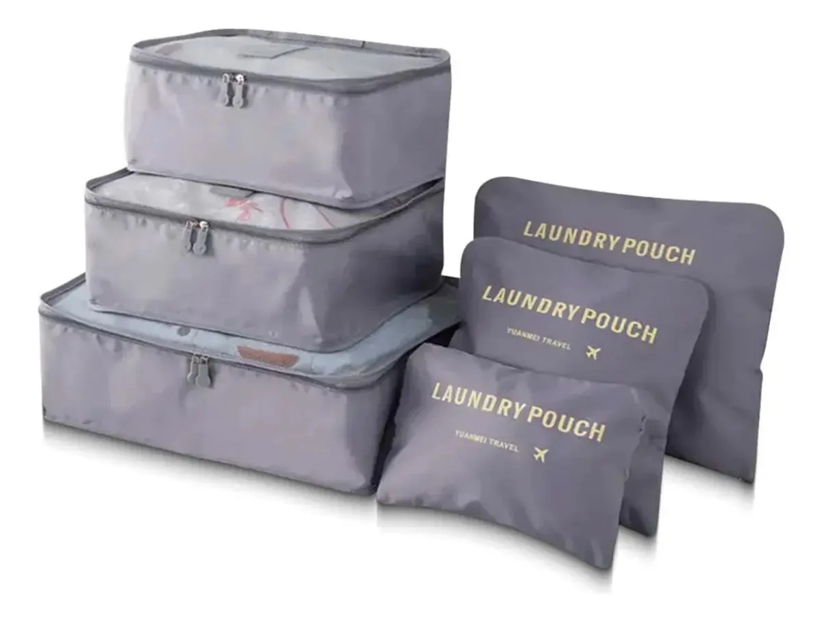 Conjunto organizador de bagagem de viagem X6 unidades cinza escuro