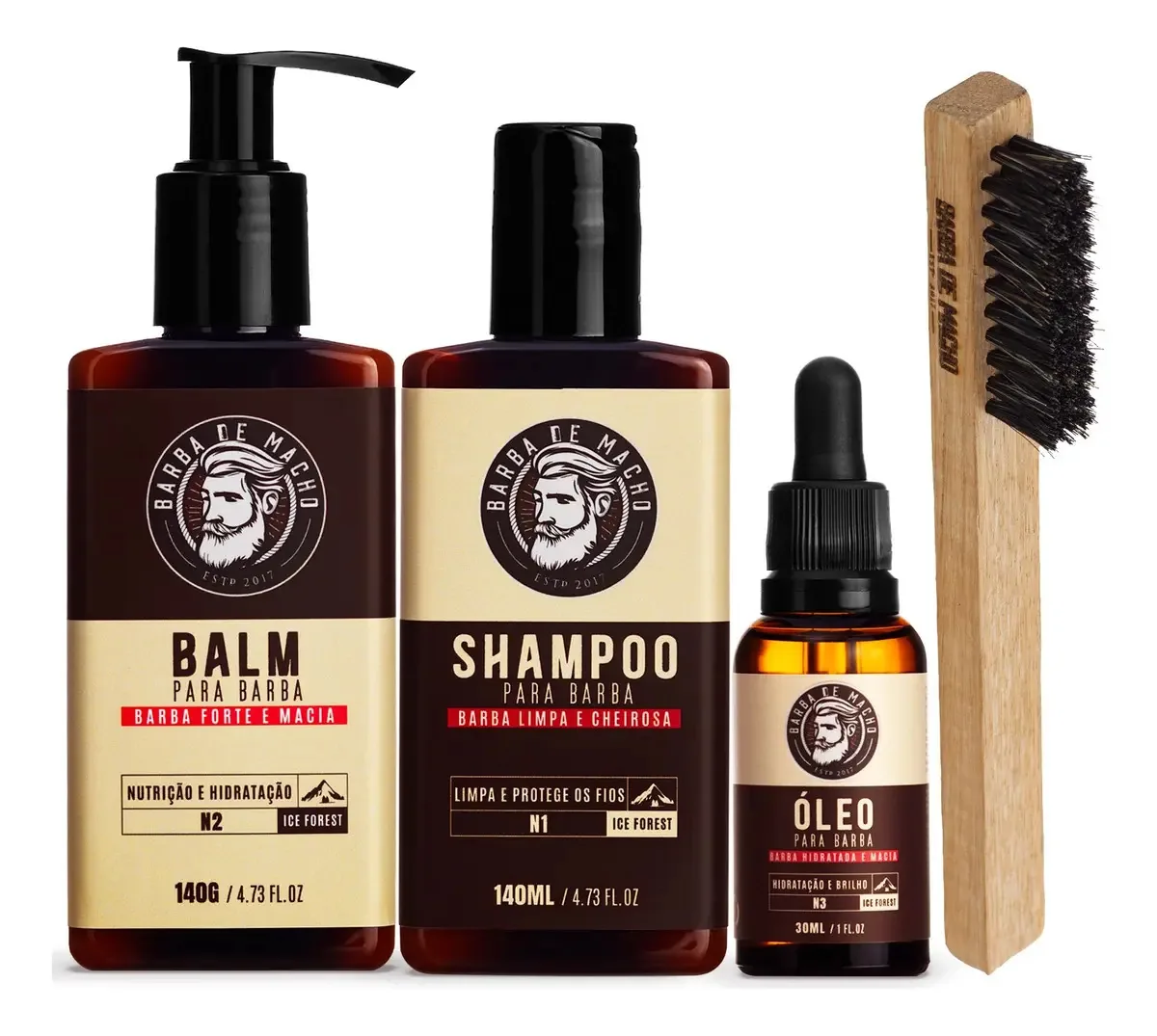 Kit Barba Com Shampoo + Oleo + Balm + Escova De Madeira