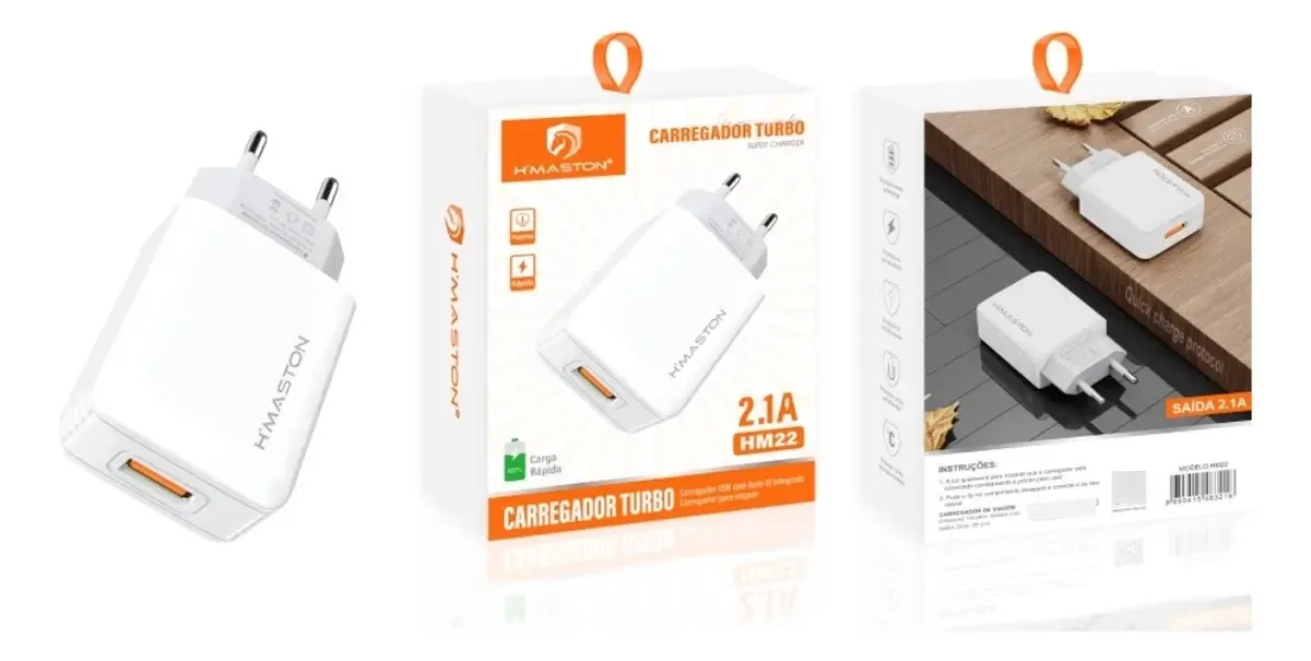 Carregador Turbo H'maston 2.1 Hm22 Cor Branco