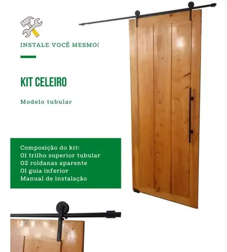 Kit Correr Roldanas Rústicas Celeiro Preta Trilho Guia 2m
