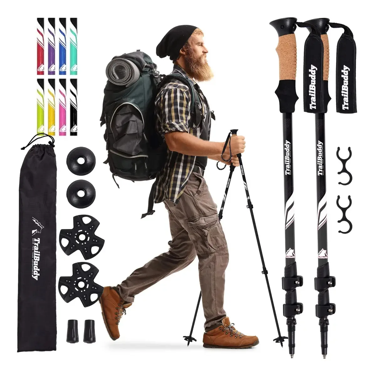Bastões de caminhada leves e dobráveis Trailbuddy, cor Bumblebee Yellow