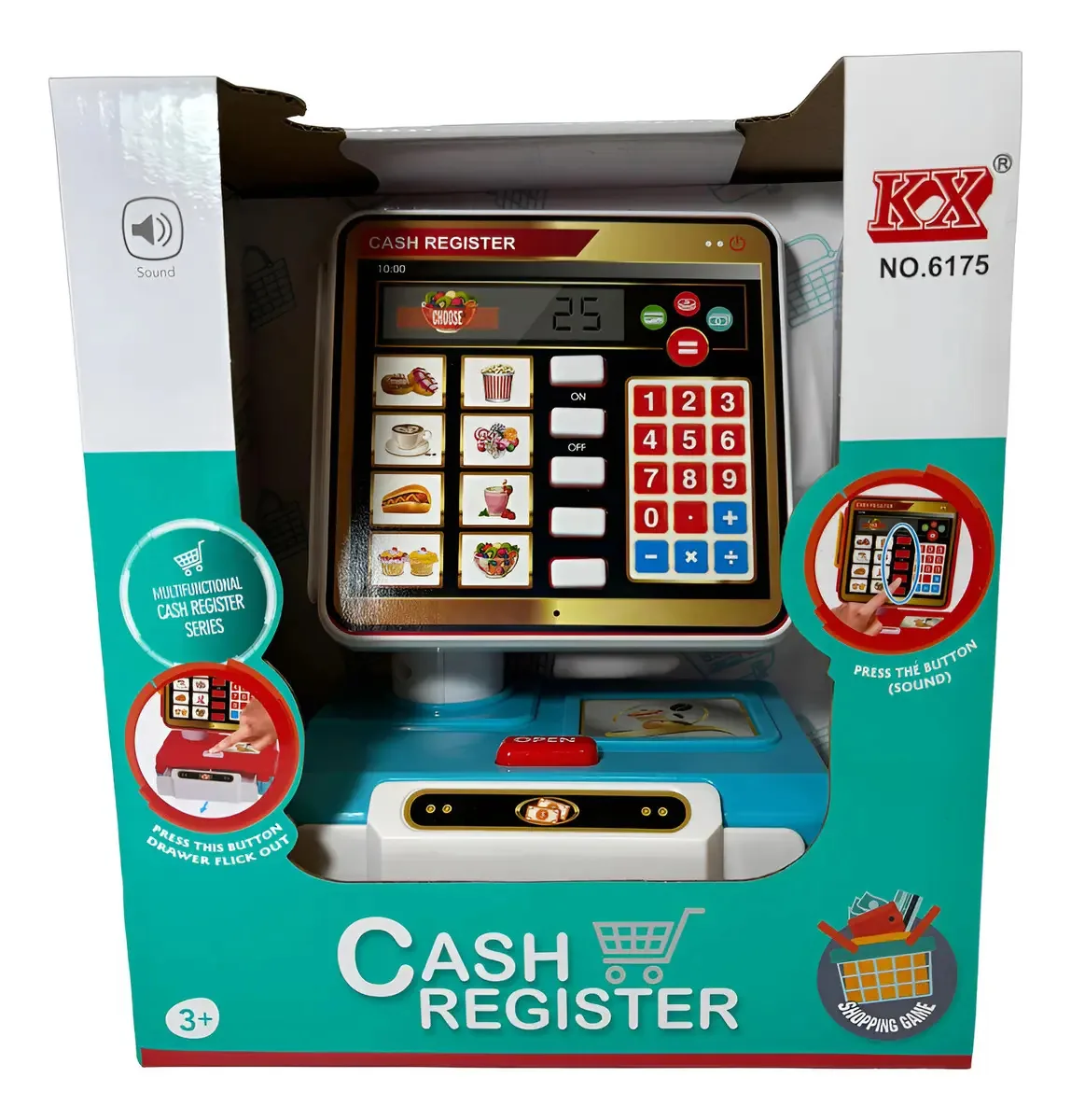 Caixa registradora multicolorida de luz e som