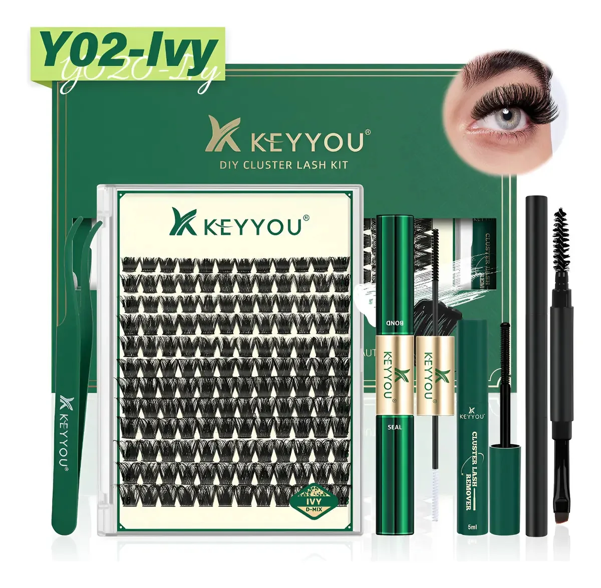 Kit de extensões de cílios naturais de espessura mista Ivy, 144 unidades, espessura de 0,07 mm de comprimento, 1,8 cm, ondulação tipo D