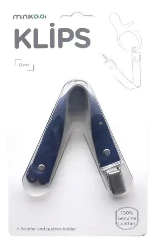 Prendedor de Chupeta Minikoioi Klips em Couro Azul