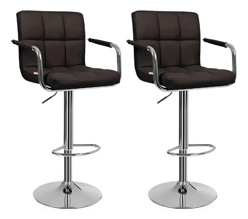 Conjunto de 2 bancos, cadeiras com encosto e apoios de braços, altura ajustável, rotação de 360°, design moderno e elegante, preto, Tygjj