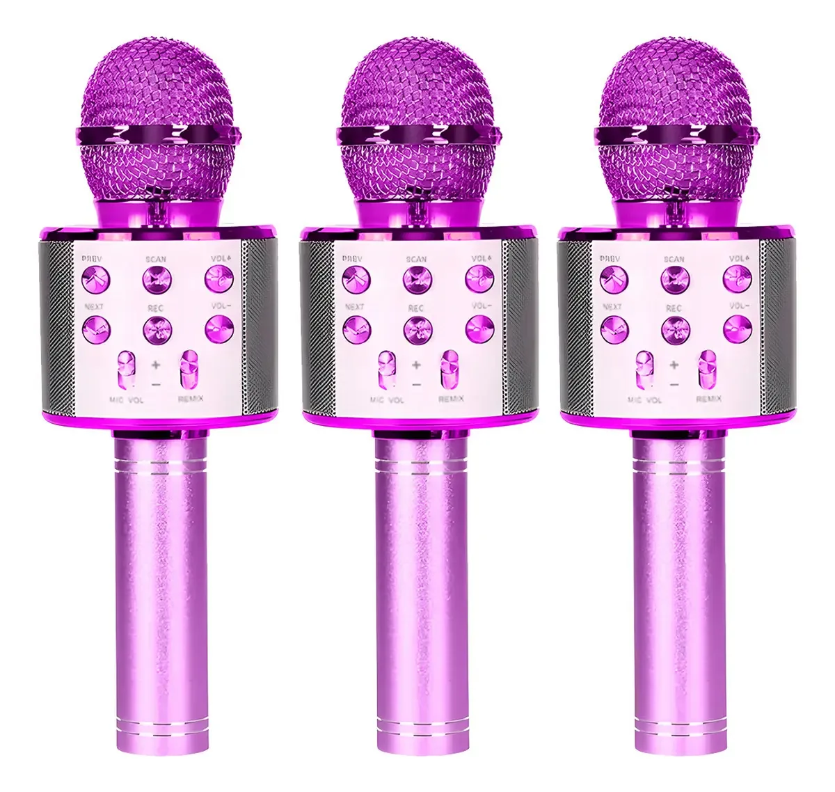 3 microfones de karaokê sem fio Jutang com Bluetooth e alto-falante roxo