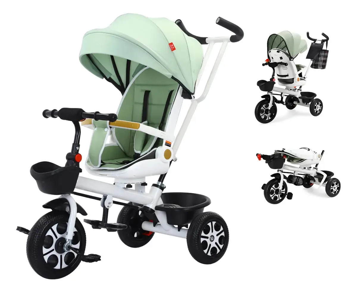 Triciclos infantis 9 em 1 Triciclo para bebês dobrável 360° verde